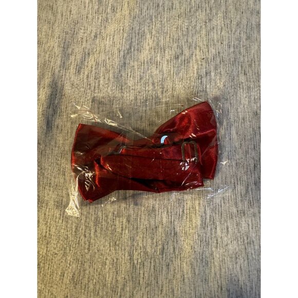New Red Satin Bow Tie Holiday Festive Shiny Formal Fancy - Picture 2 of 2